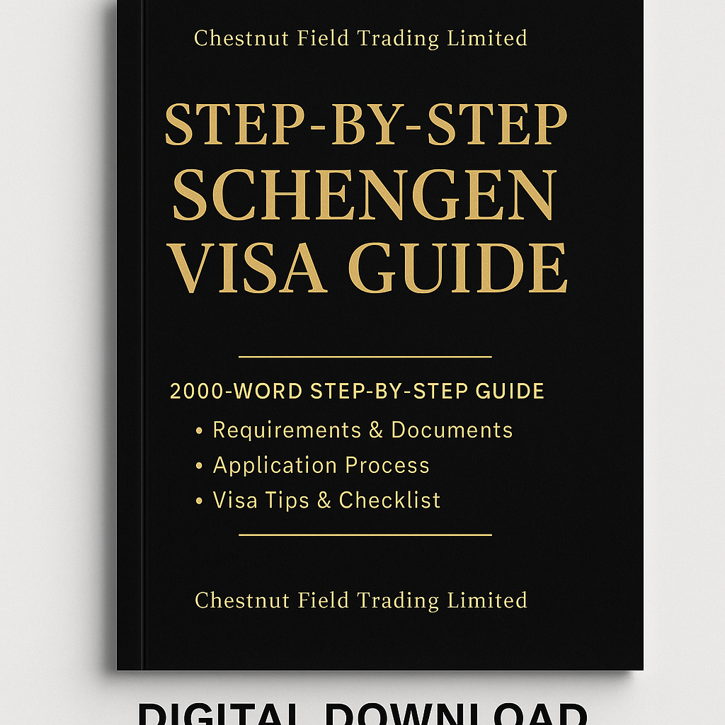 Step-by-step Schengen visa guide book cover with gold text on a black background