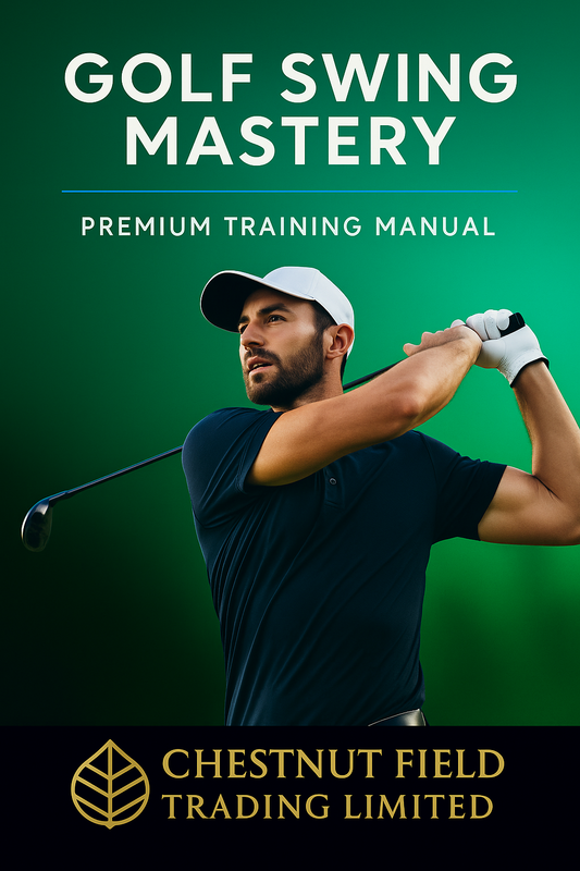 Golf swing mastery training manual cover with a golfer and brand logo.