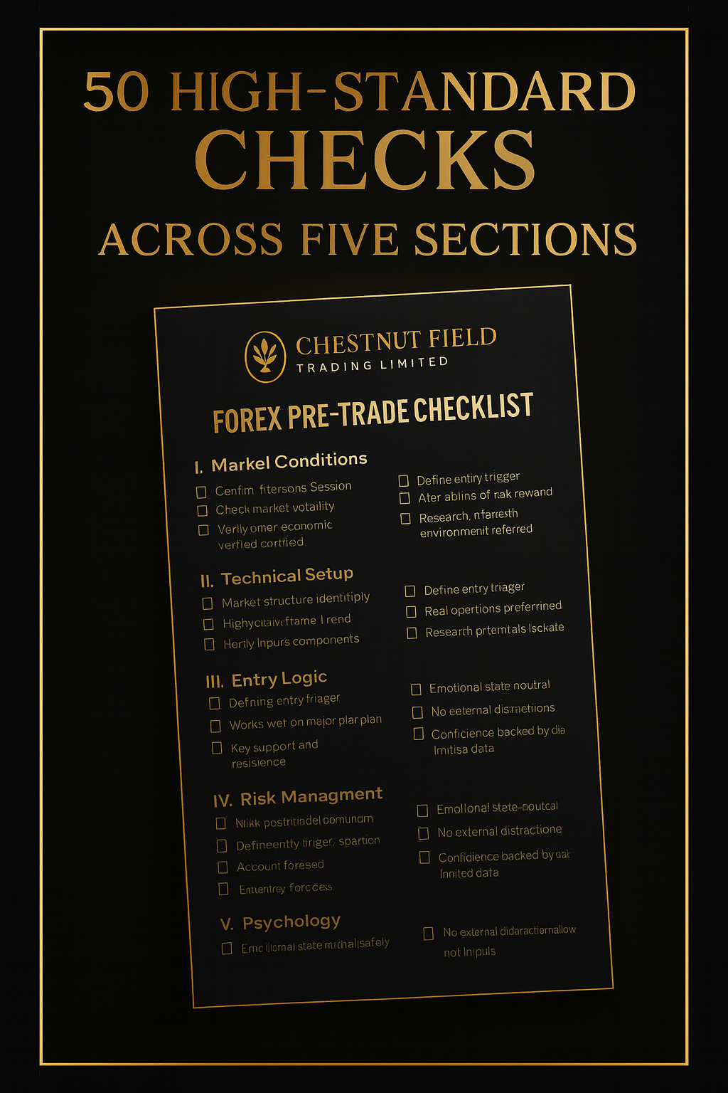 Chestnut Field Trading Limited Forex Pre-Trade Checklist on a black background