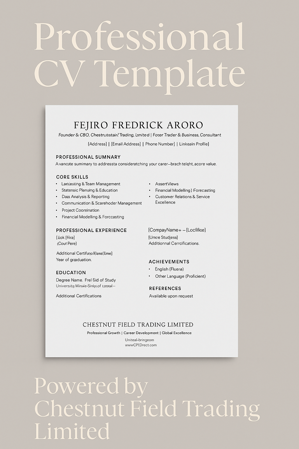 Professional CV template with a plain background