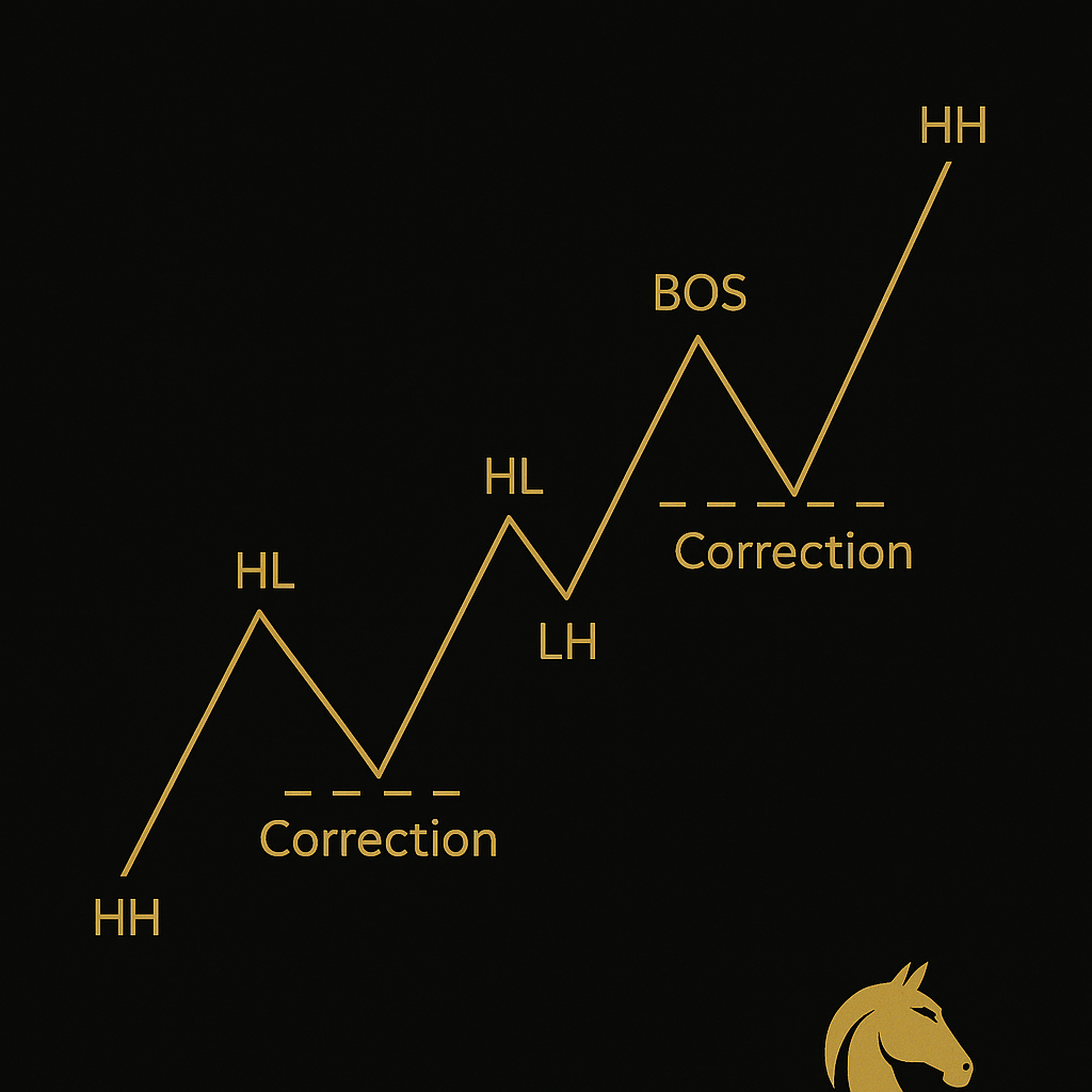 Gold horse figure and chart on a black background