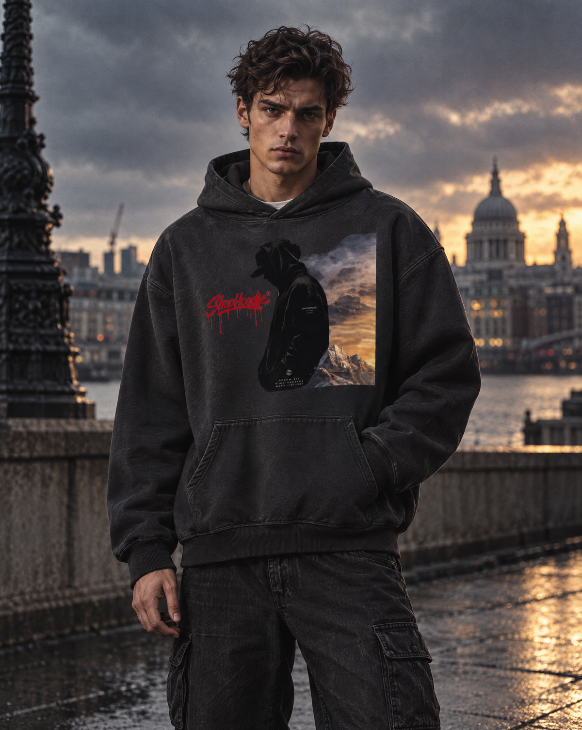 SHOPHOODIE® EAGLE VISION Heavyweight Sunfade Oversized Hoodie — 400 GSM