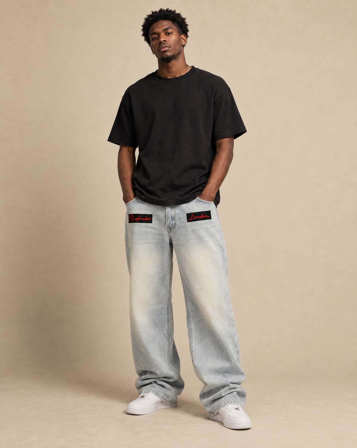 SHOPHOODIE® LONDON EXCLUSIVE Vintage Wash Wide Leg Denim Jeans — 470 GSM