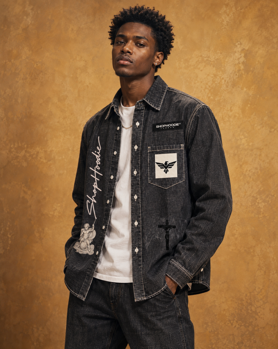 SHOPHOODIE® LONDON Unisex Vintage Wash Denim Shirt — 320 GSM