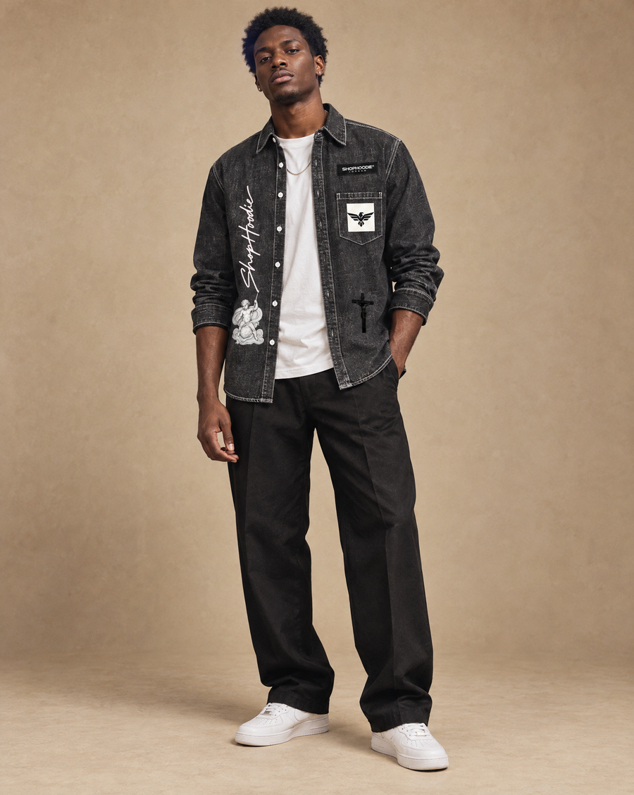 SHOPHOODIE® LONDON Unisex Vintage Wash Denim Shirt — 320 GSM