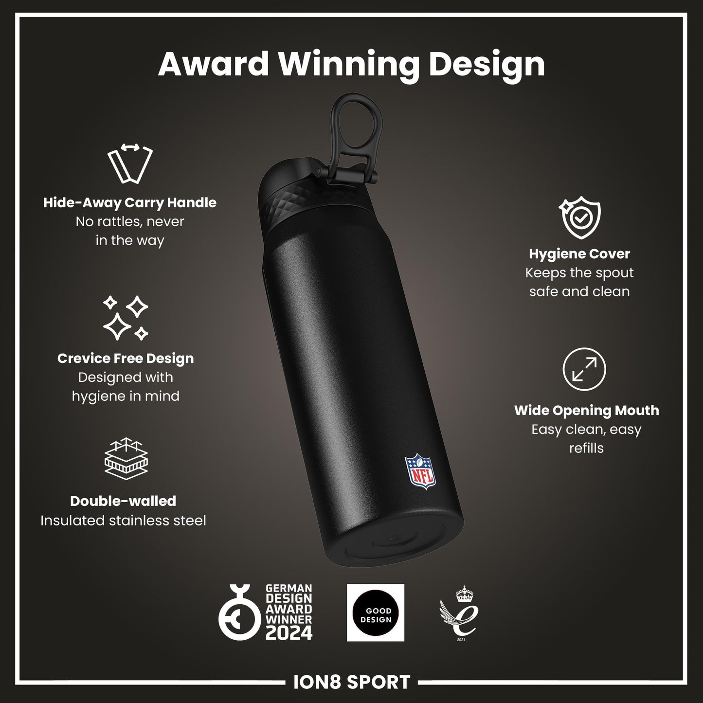 NFL x ION8 Insulated Steel Water Bottle, NFL Bills, 750ml (24oz)