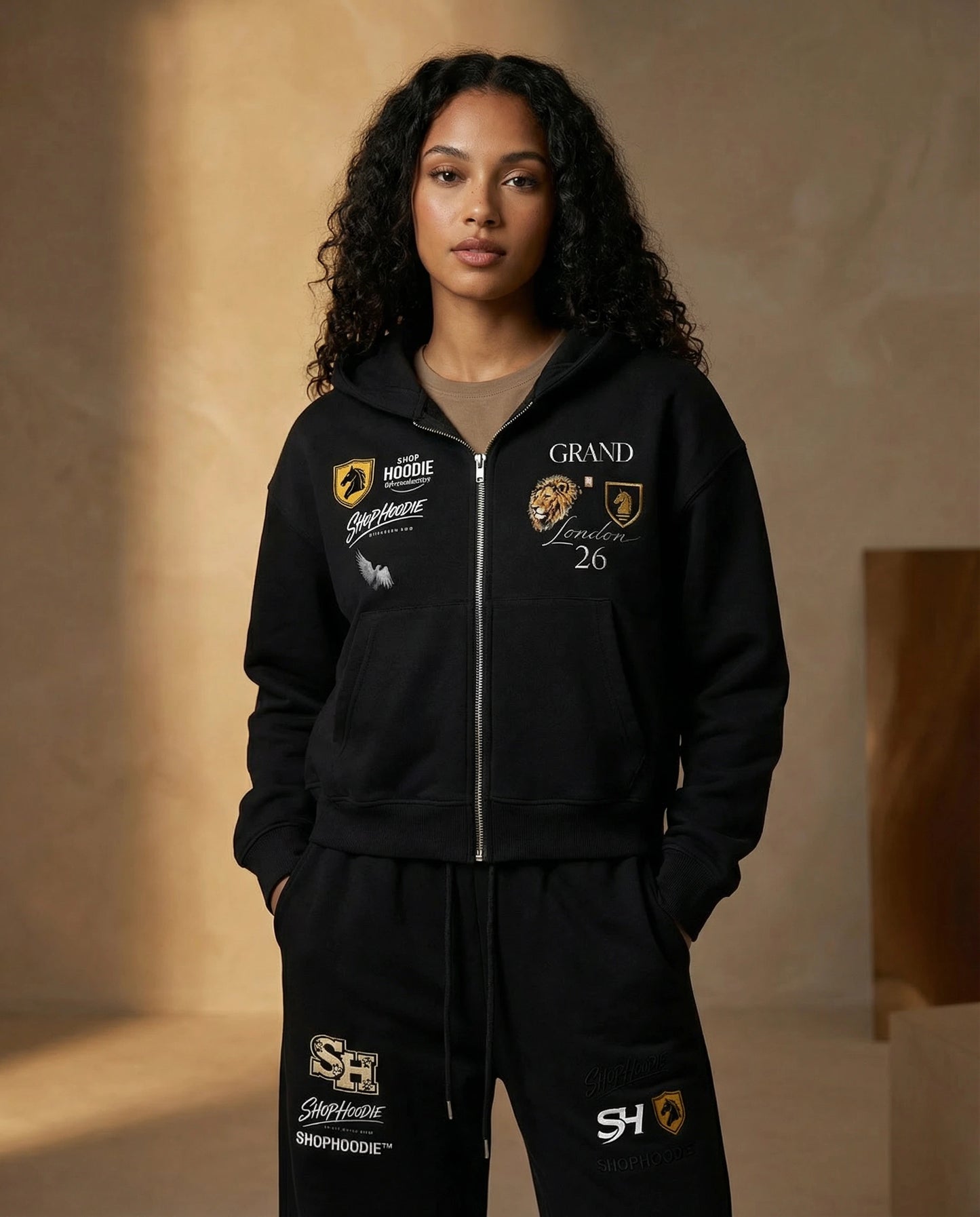 Fleece Zip-Up Boxy Hoodie & Essential Straight-Leg Sweatpants Complete Set by ShopHoodie®