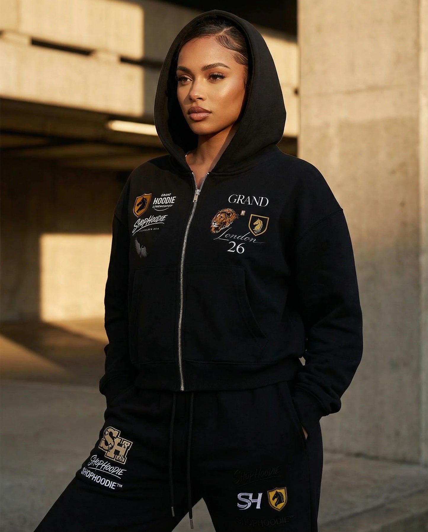 Fleece Zip-Up Boxy Hoodie & Essential Straight-Leg Sweatpants Complete Set by ShopHoodie®