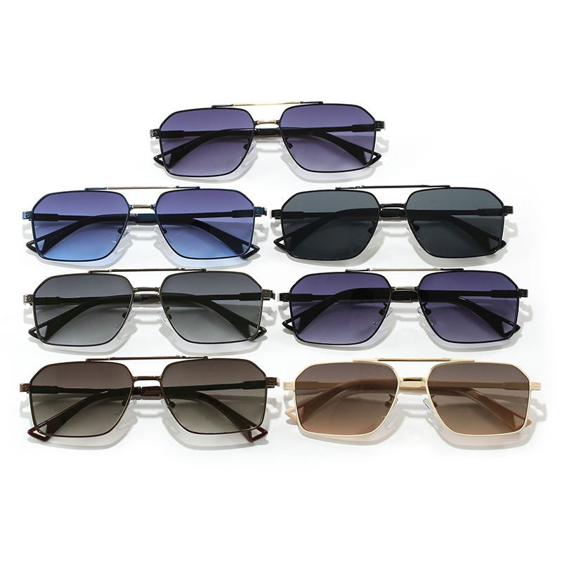 Set of sunglasses with different lens colors on a white background