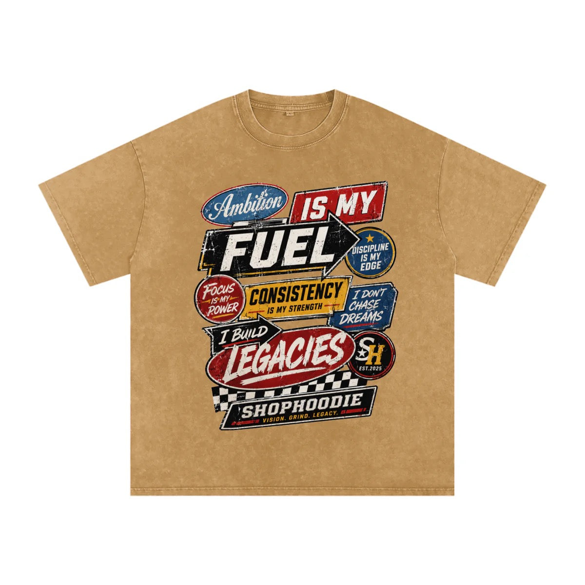 SHOPHOODIE AMBITION LEGACY RACER Snow Washed Oversized Cotton T-Shirt