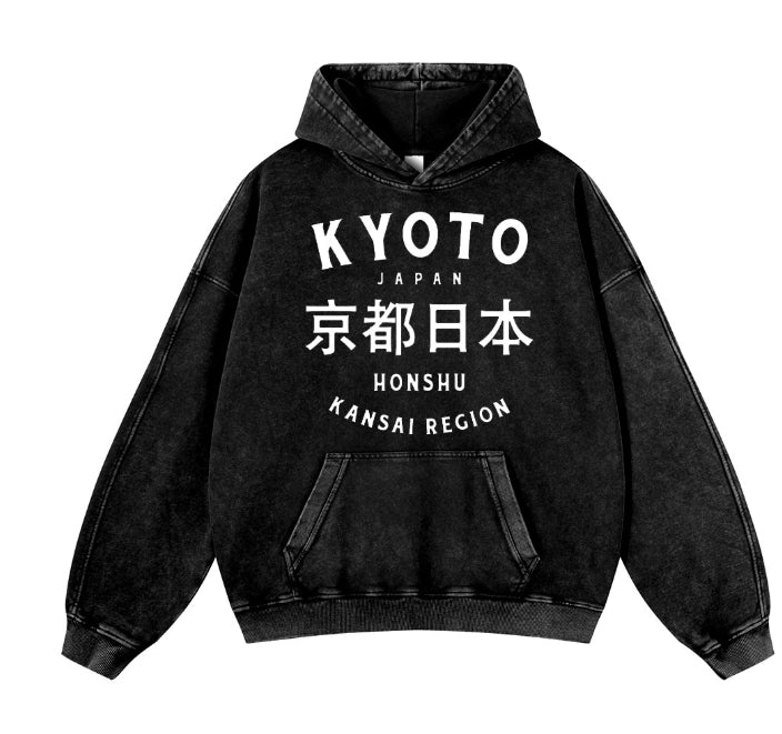 Black hoodie with white text on a white background