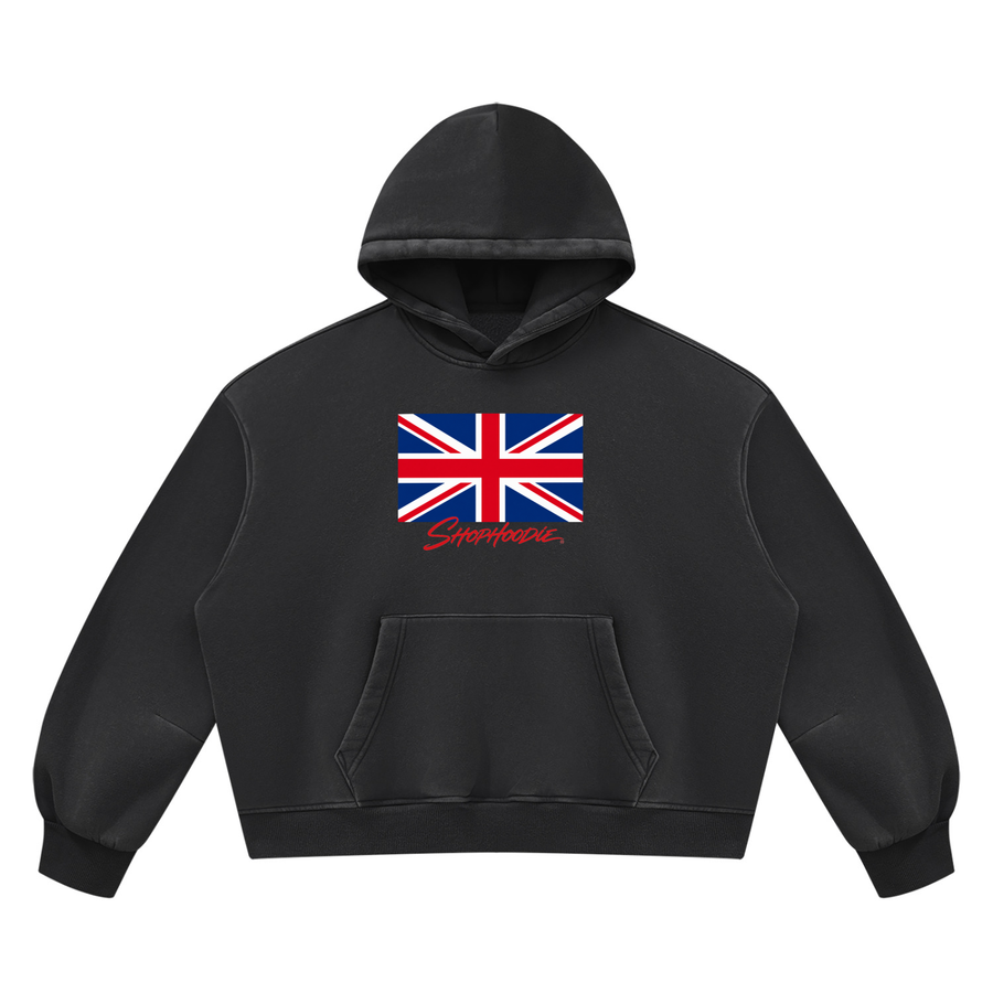 SHOPHOODIE® UNITED KINGDOM Vintage Wash Boxy Fleece Hoodie — 390 GSM