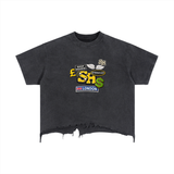SHOPHOODIE® Vintage Wash Boxy Distressed-Hem T-Shirt — 240 GSM