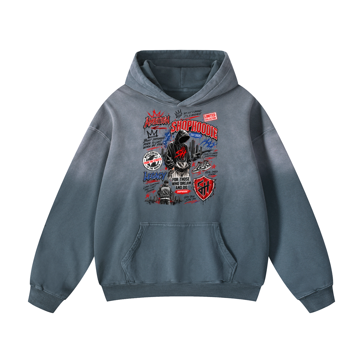 SHOPHOODIE® LONDON AMBITION IN MOTION Heavyweight Sunfade Oversized Hoodie — 400 GSM — product image 11