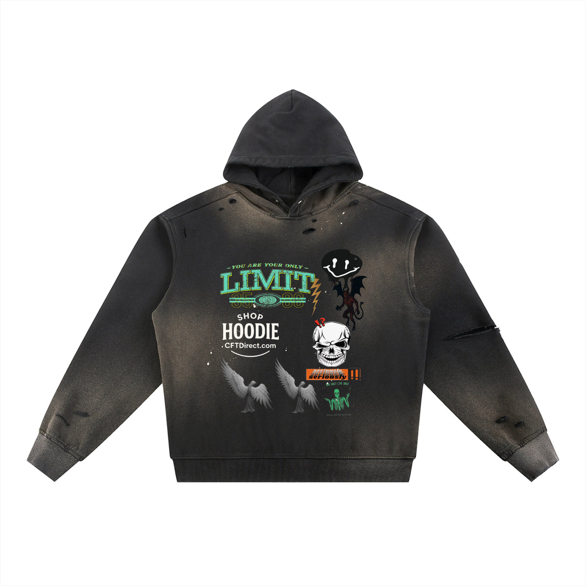 SHOPHOODIE® Sun Fade Frayed Fleece Hoodie complete set