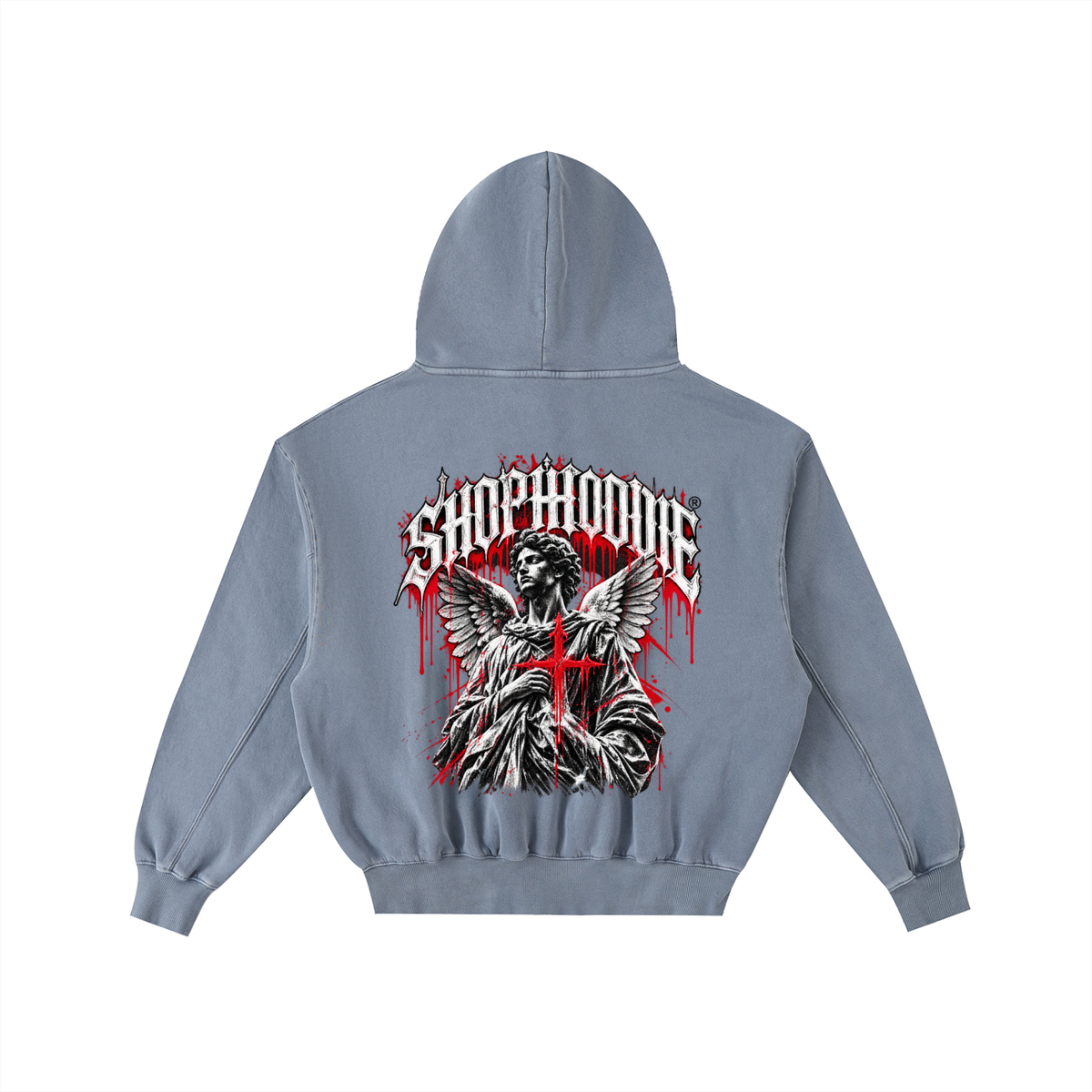 SHOPHOODIE® LONDON AMBITION IN MOTION Frayed Vintage Wash Oversized Fleece Hoodie — 350 GSM — product image 8