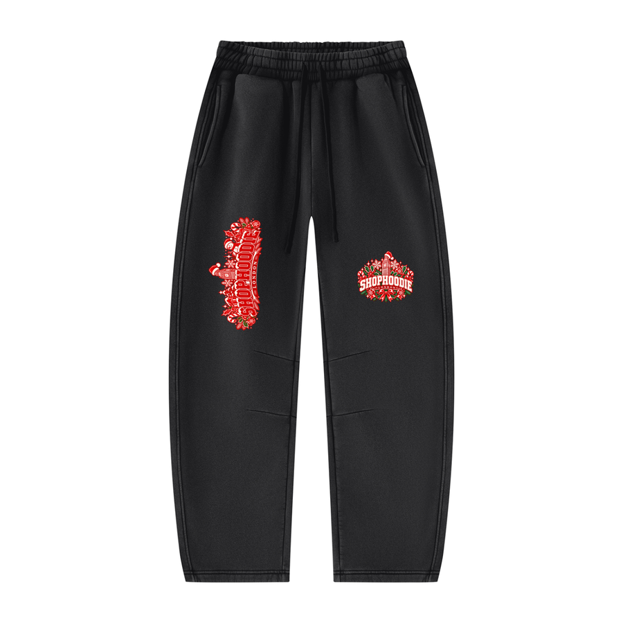 SHOPHOODIE® LONDON Christmas Vintage-Wash Barrel-Leg Fleece Sweatpants — 390 GSM