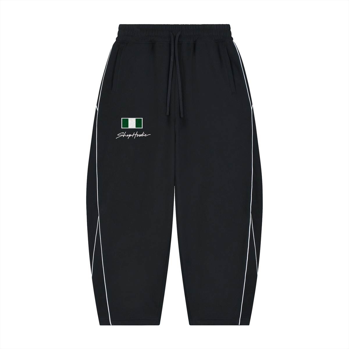 SHOPHOODIE® NIGERIA FLAG Complete Set — 345 GSM — piping fleece barrel-leg sweatpants