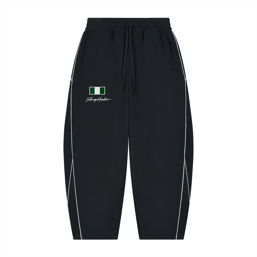 SHOPHOODIE® NIGERIA FLAG Piping Fleece Barrel-Leg Sweatpants — 345 GSM