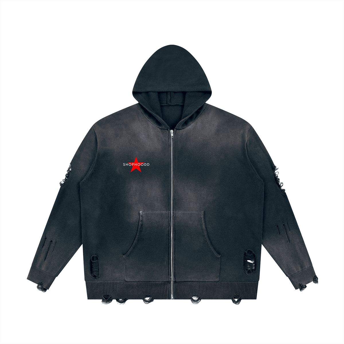 SHOPHOODIE® LONDON SHOPHOODD 760 GSM distressed oversized full-zip cotton hoodie — product image 7