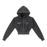 SHOPHOODIE® Vintage Washed Cropped Fleece Hoodie & Jogged Sweatpants Complete Set