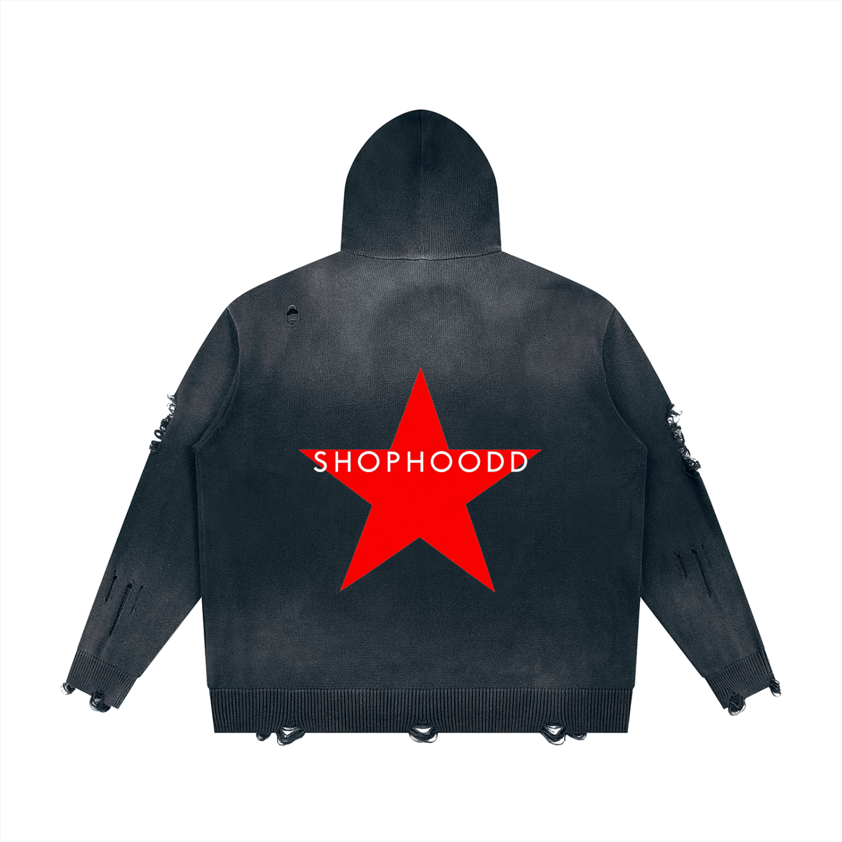 SHOPHOODIE® LONDON SHOPHOODD 760 GSM distressed oversized full-zip cotton hoodie — product image 8