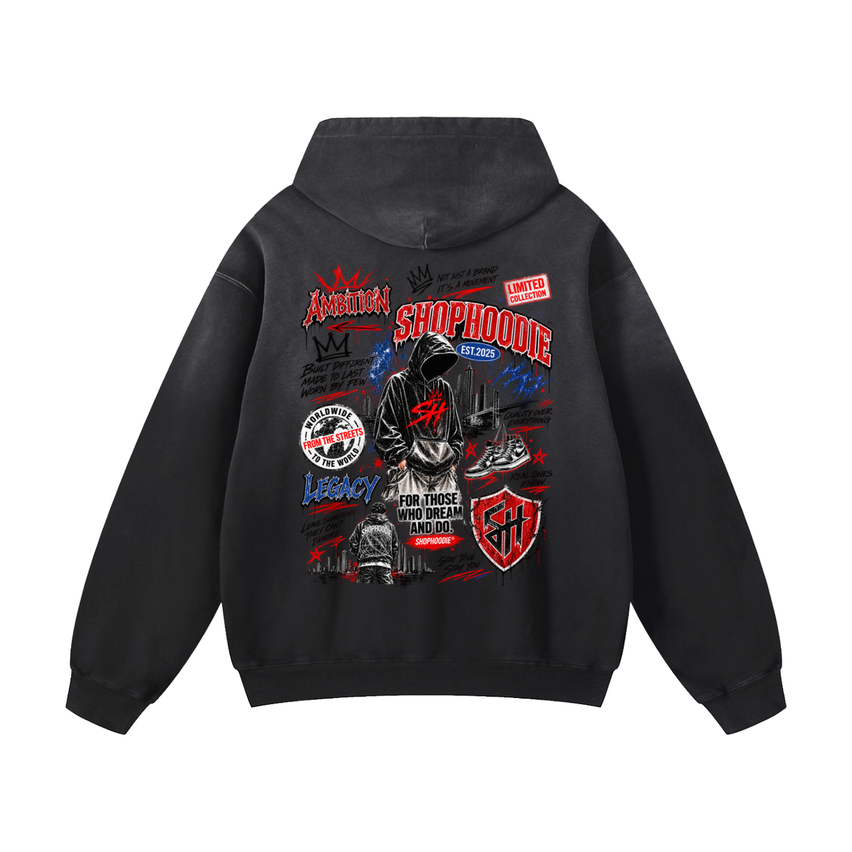 SHOPHOODIE® LONDON AMBITION IN MOTION Heavyweight Sunfade Oversized Hoodie — 400 GSM — product image 2