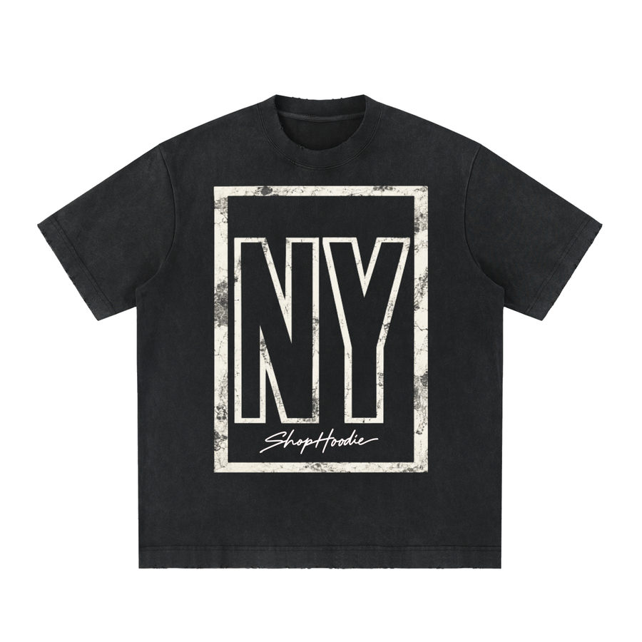 SHOPHOODIE® NEW YORK NY AVANT LIMITED USA Heavyweight Vintage Washed Frayed T-Shirt — 430 GSM