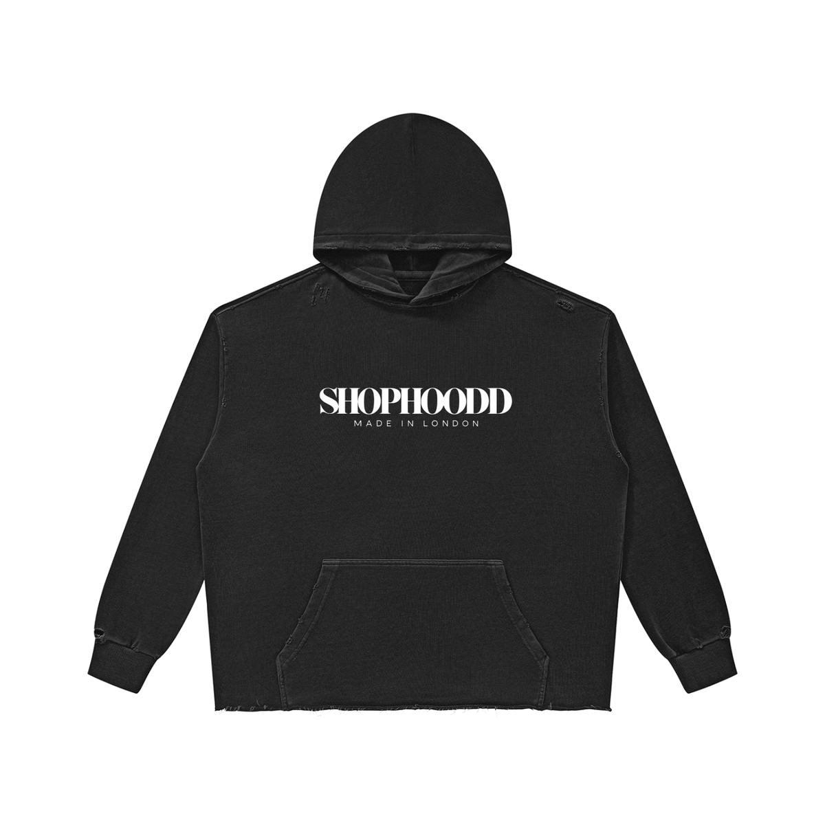 SHOPHOODIE® LONDON SHOPHOODD Made in London 420 GSM distressed vintage-wash raw-edge oversized hoodie — image 1