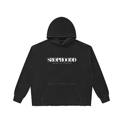 SHOPHOODIE® LONDON SHOPHOODD Made in London Unisex Vintage-Wash Raw-Edge Hoodie — 420 GSM