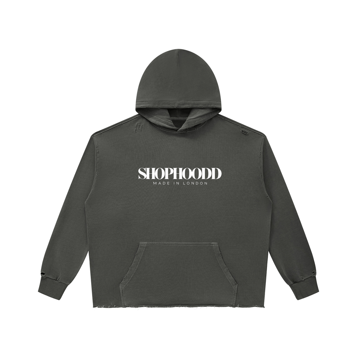 SHOPHOODIE® LONDON SHOPHOODD Made in London 420 GSM distressed vintage-wash raw-edge oversized hoodie — image 5
