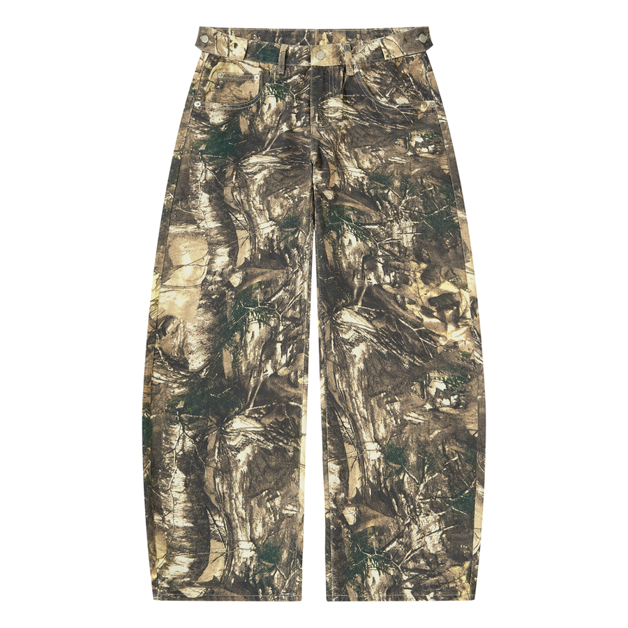 SHOPHOODIE® BLANK Men's Tree Camo Barrel-Leg Cotton Trousers — 360 GSM