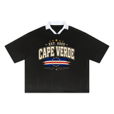 SHOPHOODIE® CAPE VERDE VOZINHA 1 CABO VERDE Unisex Striped Boxy Soccer Jersey — 140 GSM