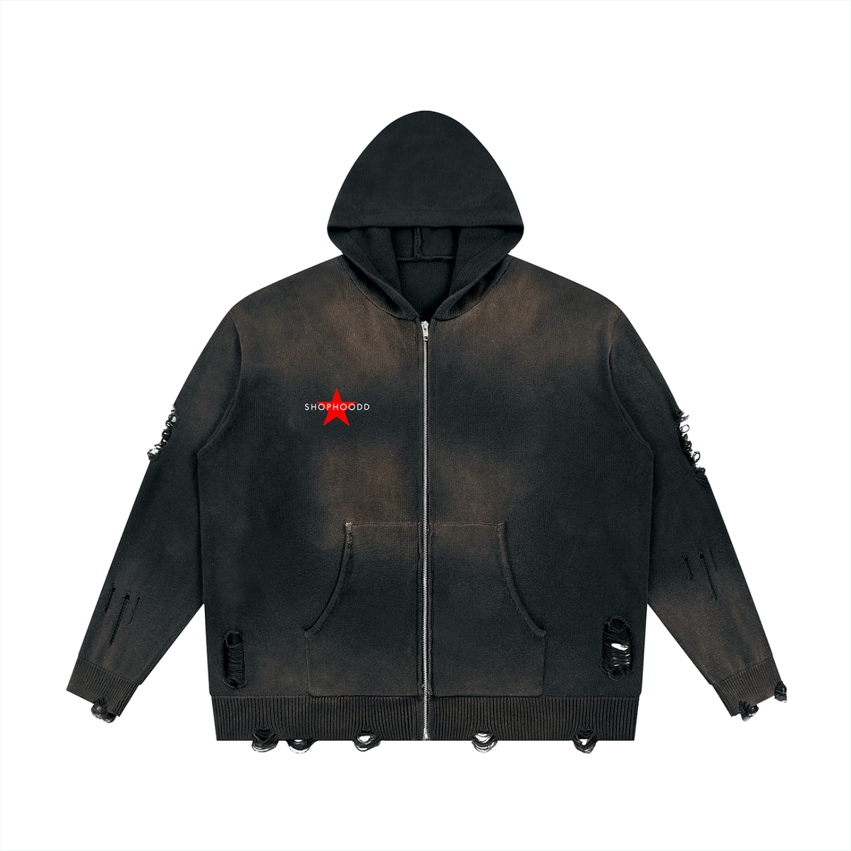 SHOPHOODIE® LONDON SHOPHOODD 760 GSM distressed oversized full-zip cotton hoodie — product image 1