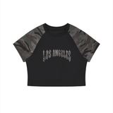 SHOPHOODIE® Women’s Camo LOS ANGELES GOTHIC Raglan Crop T-Shirt