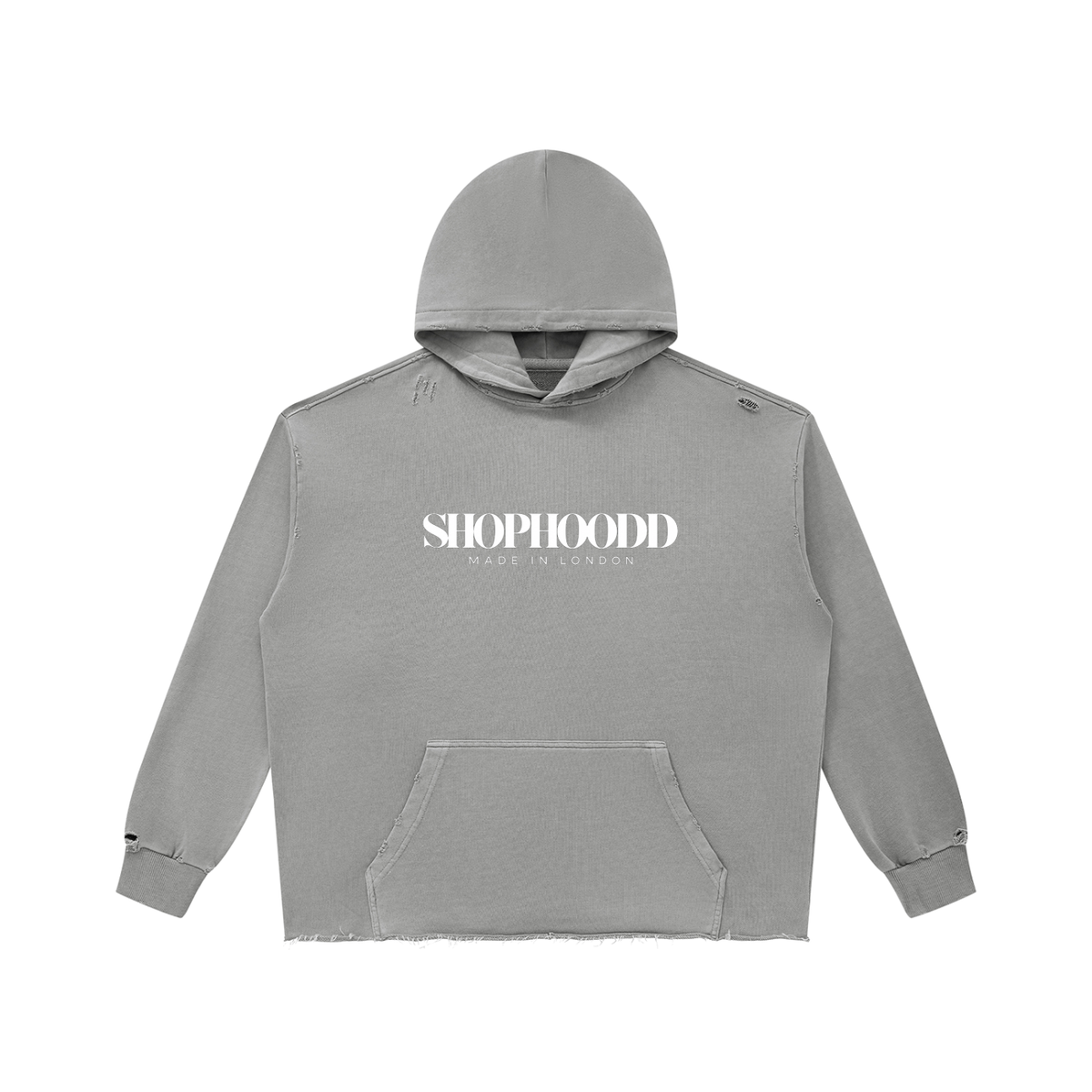 SHOPHOODIE® LONDON SHOPHOODD Made in London 420 GSM distressed vintage-wash raw-edge oversized hoodie — image 3