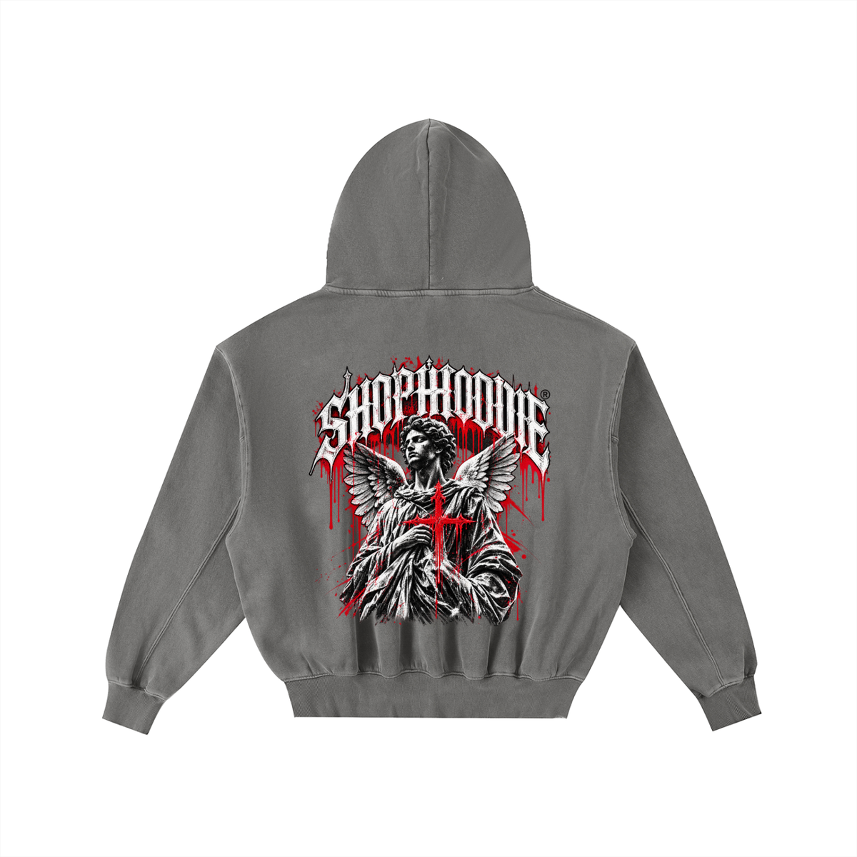 SHOPHOODIE® LONDON AMBITION IN MOTION Frayed Vintage Wash Oversized Fleece Hoodie — 350 GSM — product image 6