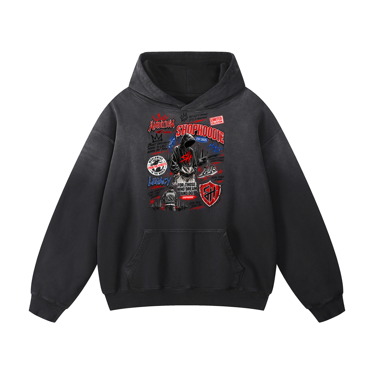 SHOPHOODIE® LONDON AMBITION IN MOTION Heavyweight Sunfade Oversized Hoodie — 400 GSM — product image 1