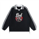 SHOPHOODIE® Contrast Striped Lapel Collar Sweatshirt — 380 GSM