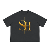 SHOPHOODIE® Gold SH Classic Loose Boxy Tee & AVANT Sunfade Wide-Leg Denim Shorts Complete Set