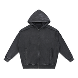 SHOPHOODIE Snow Washed Tape Raw Edge Zip Hoodie