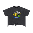 Vintage-Waschung, kastenförmiger Schnitt, ausgefranster Saum, Los Angeles T-Shirt von Shop Hoodie