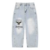 SHOPHOODIE® AMBITION DREAM ON Men's Vintage Wash Sunfade Barrel Leg Jeans