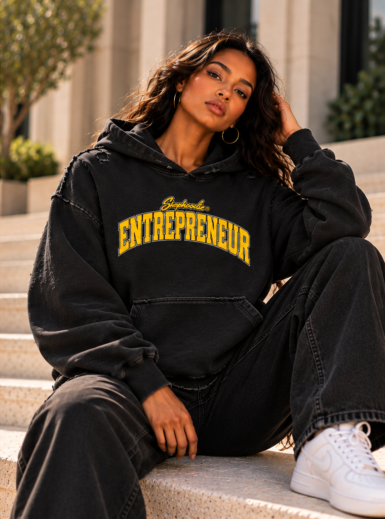 SHOPHOODIE® ENTREPRENEUR Unisex Heavyweight Vintage-Wash Raw-Edge Hoodie — 420 GSM