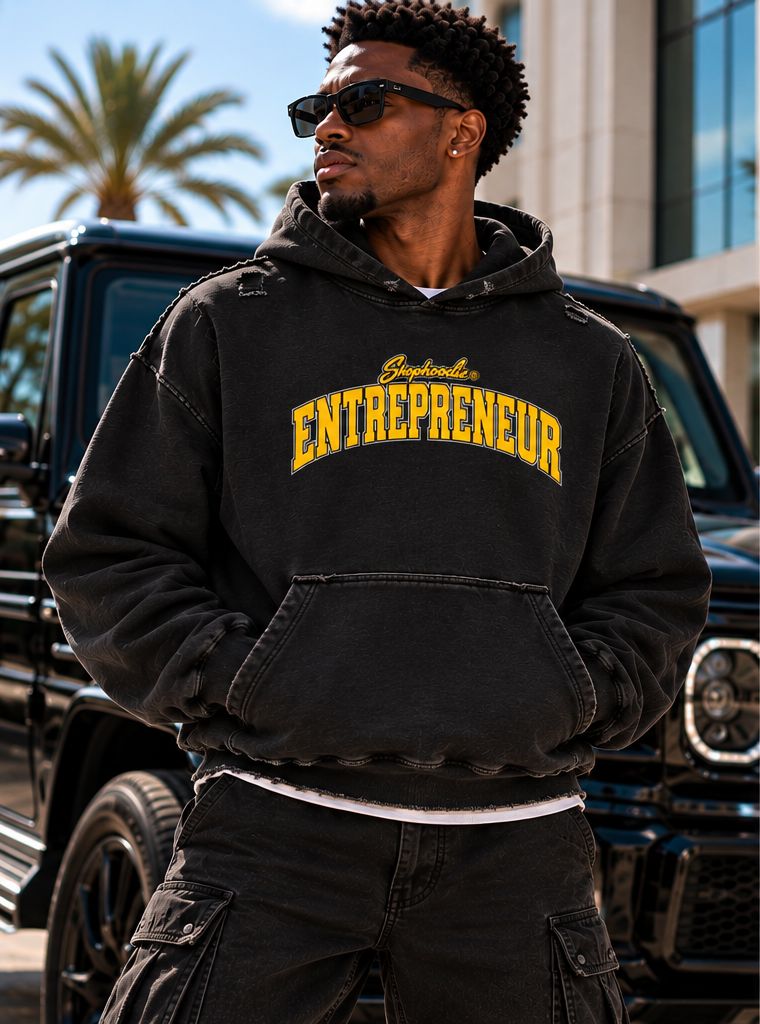 SHOPHOODIE® ENTREPRENEUR Unisex Heavyweight Vintage-Wash Raw-Edge Hoodie — 420 GSM