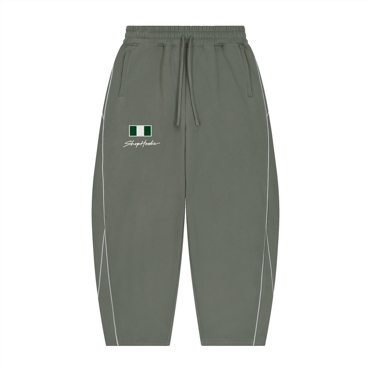 SHOPHOODIE® NIGERIA FLAG Piping Fleece Barrel-Leg Sweatpants — 345 GSM — view 7