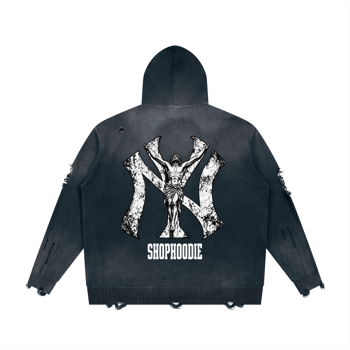 SHOPHOODIE® AVANT-GARDE NY Distressed Full-Zip Oversized Hoodie — 760 GSM — product image 8
