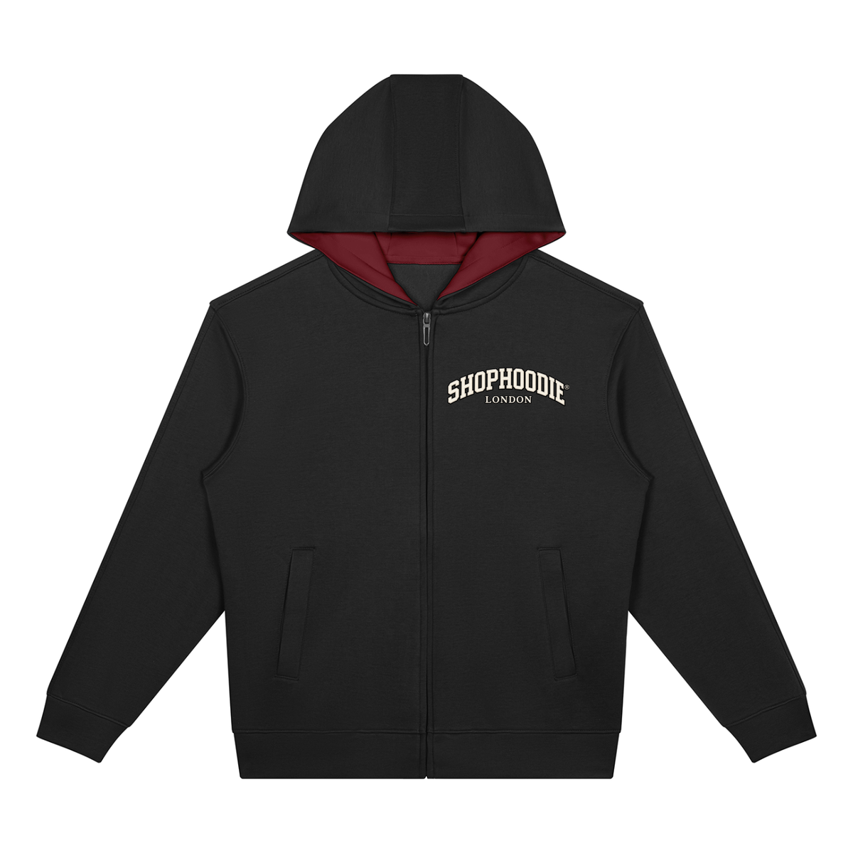 SHOPHOODIE® LONDON unisex drop-shoulder full-zip hoodie 380 GSM — product view 1