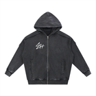 SHOPHOODIE SH SIGNATURE Snow Washed Tape Raw Edge Zip Hoodie