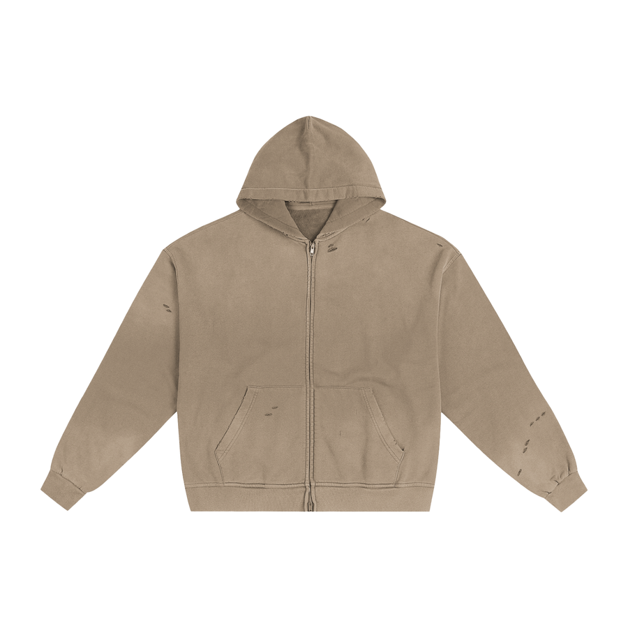 SHOPHOODIE® BLANK Hand-Frayed Sunfade Zip Hoodie — 420 GSM